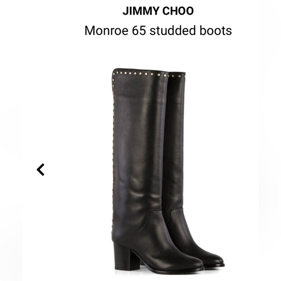 Jimmy Choo, Black Patent Leather, Monroe 65 boots with silver studs. - Picture 1 of 6